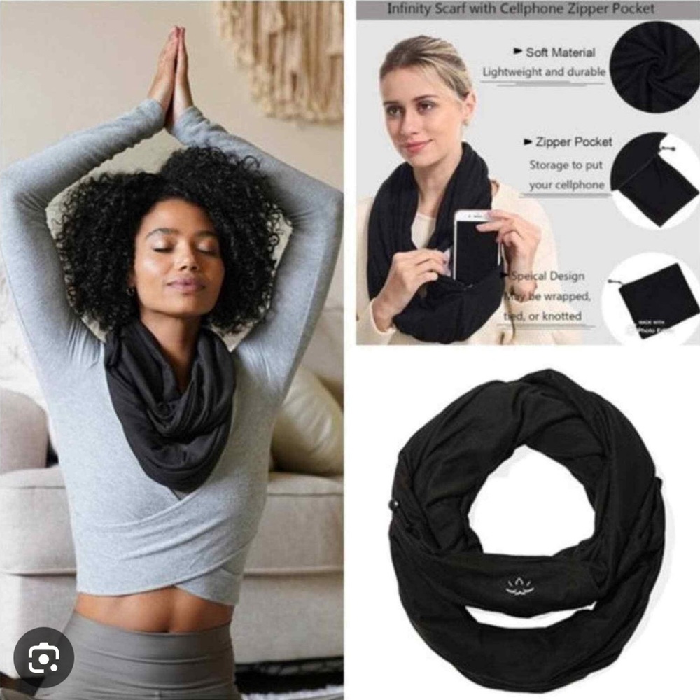 New Without Tags Beyond Yoga Hidden Pocket Infinity Scarf - Black